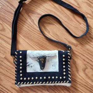 Genuine Handmade Cowhide Leather Ribbited Crossbody Bag